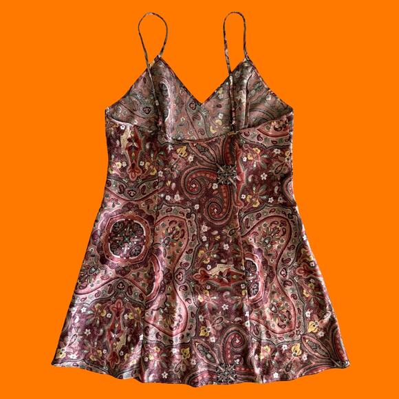 00's vintage brown floral satin y2k lingerie slip dress MEDIUM - Picture 5 of 6